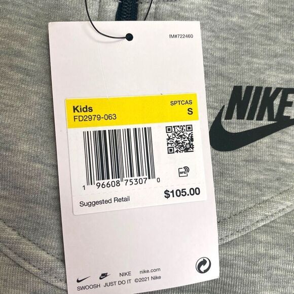 Nike Kids Sportswear Tech Fleece Full-Zip Gray Hooded Jacket size S FD2979-063 - Picture 9 of 9
